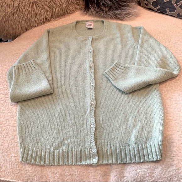 Leon Levin Sweaters - 𝅺Vintage Leon Levin Hand Loomed knit GREEN sweater button front Womens XL